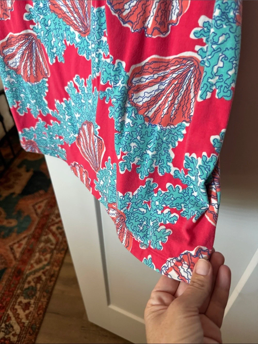 Lilly Pulitzer Coral Seashell Print Midi Dress in Red & Teal - Picture 3 of 7